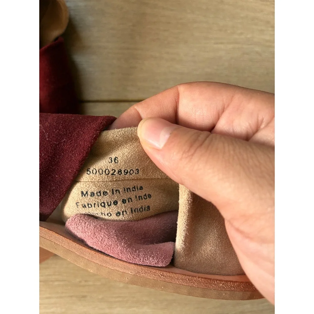 Free People Women Suede Twisted Slide Sandals Burgundy Tan Mauve Flat 36 NEW